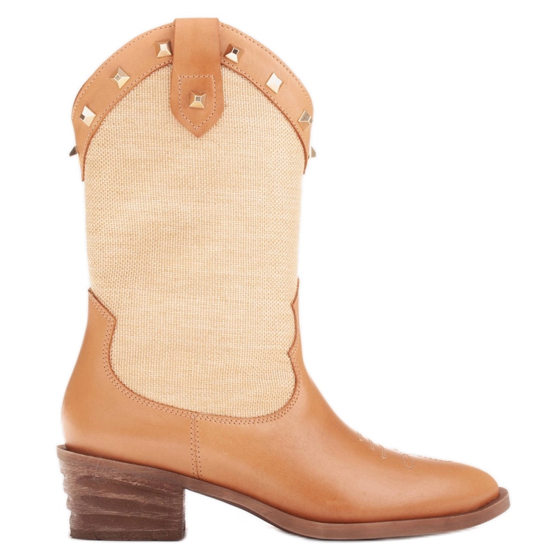Marco Shoes Cowboy-saappaat yhdistelmä nahkaa ja pellavakangasta 2186B + J-003-1266-4 beige
