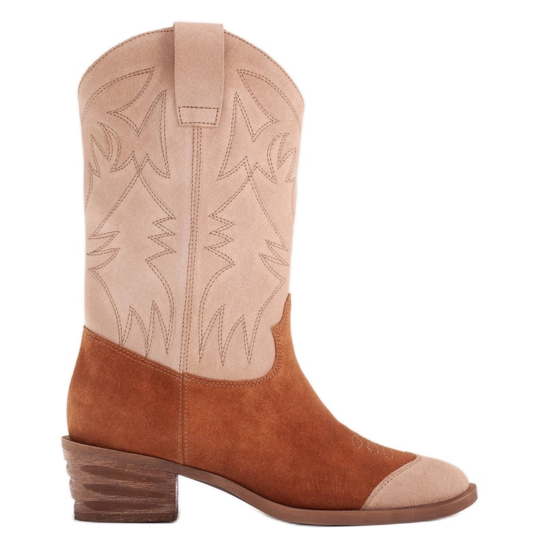 Marco Shoes Brodeeratut mokkanahkaiset cowboysaappaat 2205B-813-096-1 beige ruskea