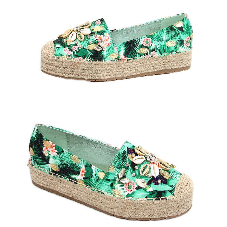 Espadrillit kuorilla Manami Flower Green vihreä