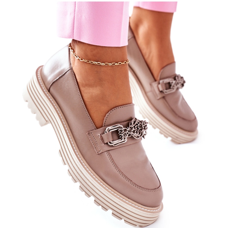 Naisten Brogues Loaferit Nahka Tummanbeige Laura Messi 2383