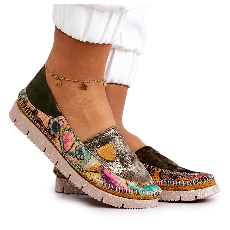 Naisten nahkahousut Maciejka 05434-09 Vihreä monivärinen