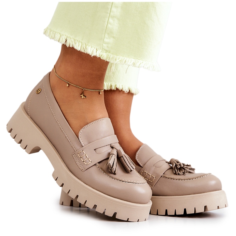 Naisten nahkakengät Fringes Maciejka 05497-04 Beige