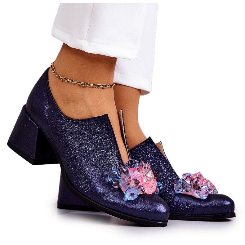 PA2 Nahkaiset metallikengät laivastonsinisellä koristeella Delaver laivastonsininen