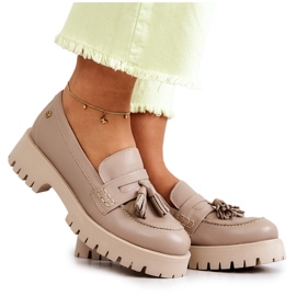 Naisten nahkakengät Fringes Maciejka 05497-04 Beige