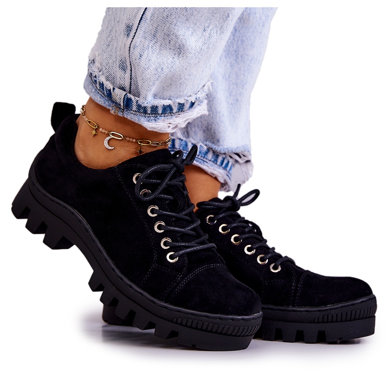 S.Barski Naisten mokkanahkakengät sidottu musta Mayson