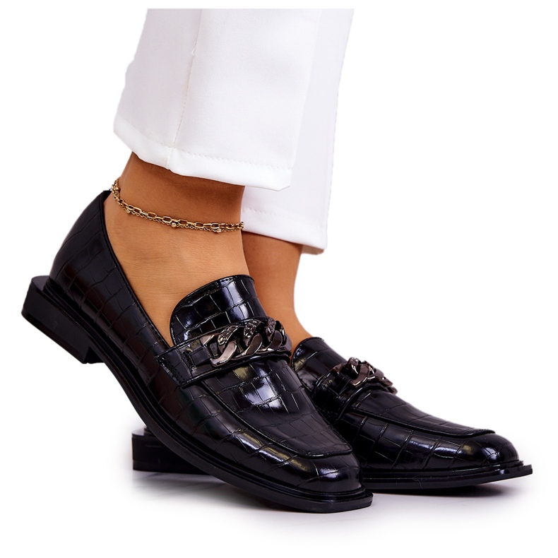 Vinceza Leather Loafers Loafers Mustalla Killen-ketjulla