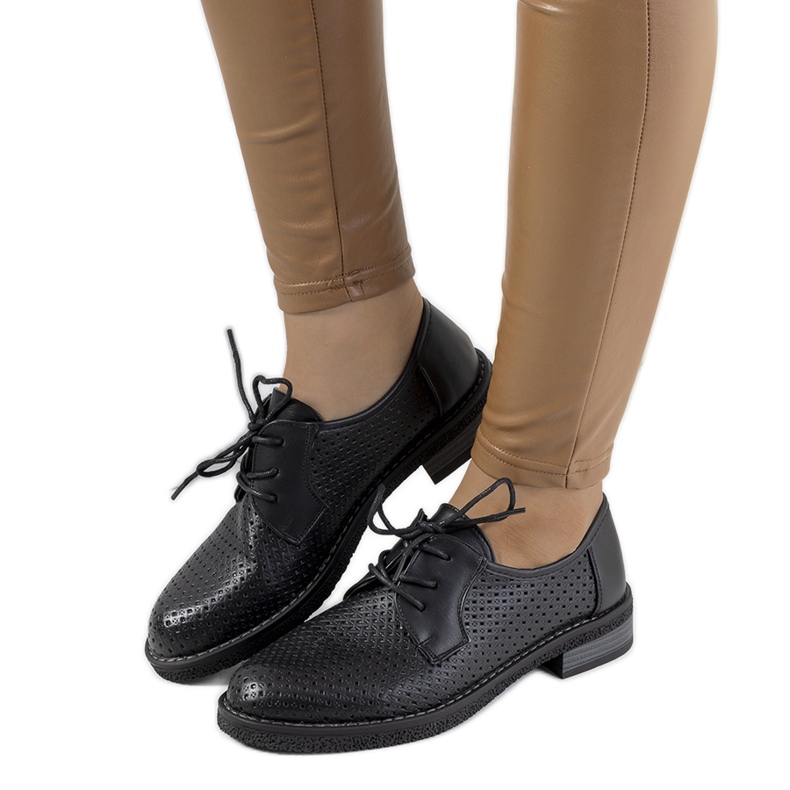 Mustat Ortensia harjakattoiset oxford-kengät