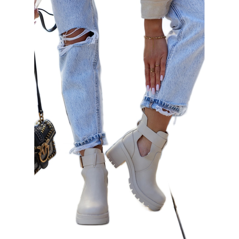 FE1 Nahkaiset saappaat leikattu vyö Beige Rosanne