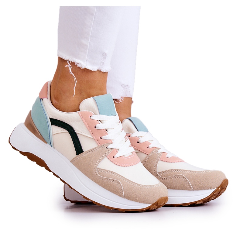 FG2 Beiget ja vihreät Coryse-sidotut urheilukengät ruskea