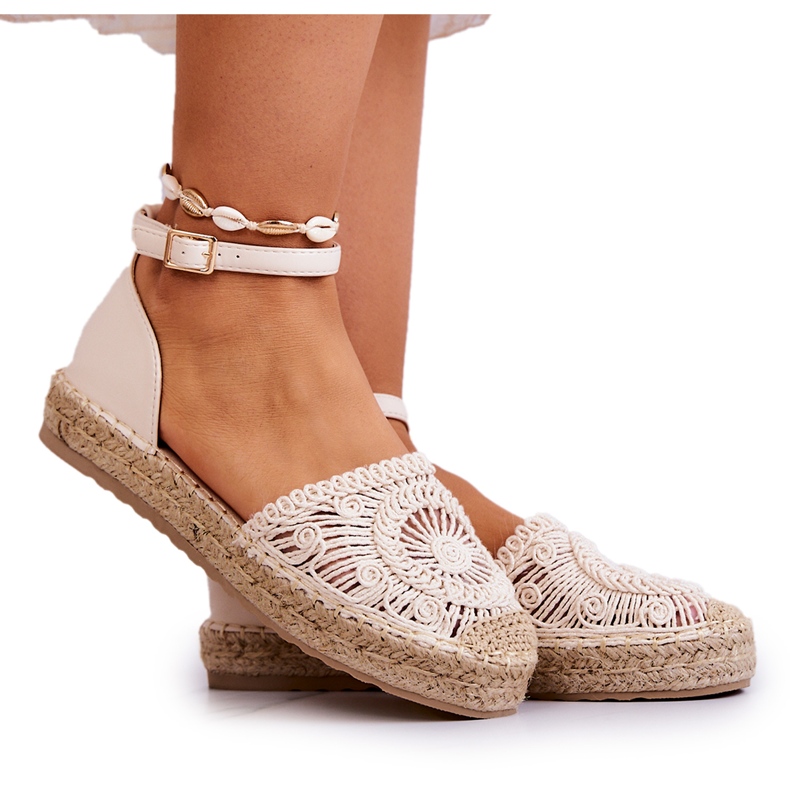 FE1 Naisten espadrillit punotulla alustalla beige Calise