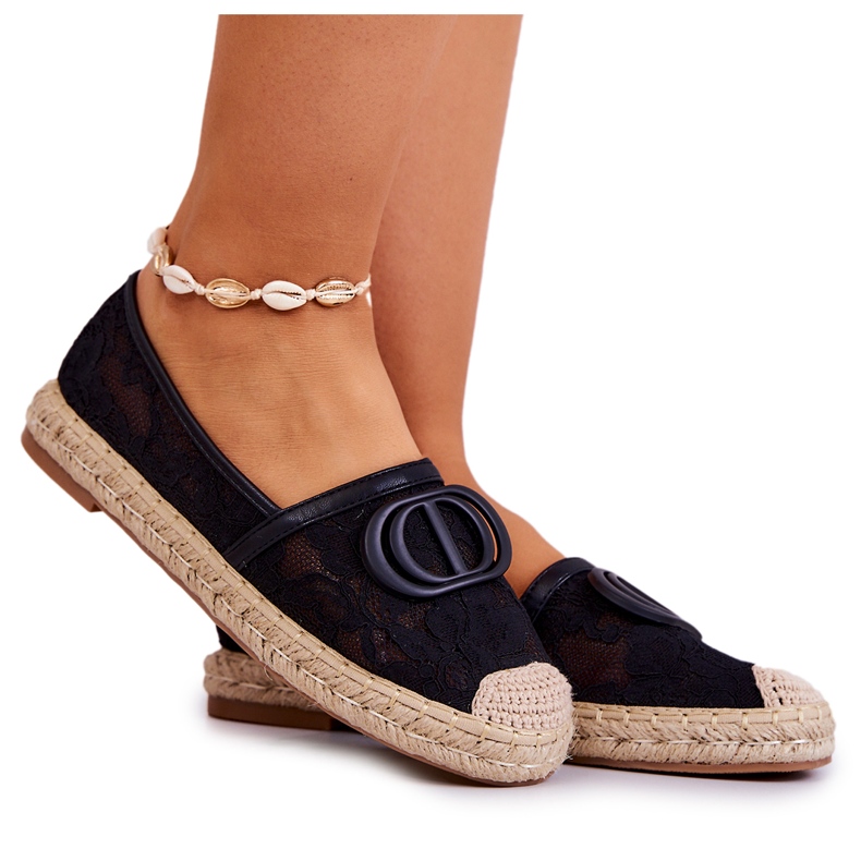 Naisten pitsiset espadrillit mustalla Summer Dream -koristeella