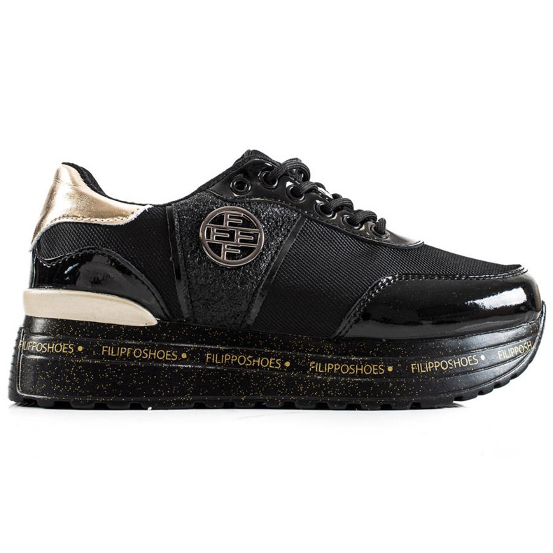 Filippo Muodikkaat nahkaiset tennarit musta kultainen