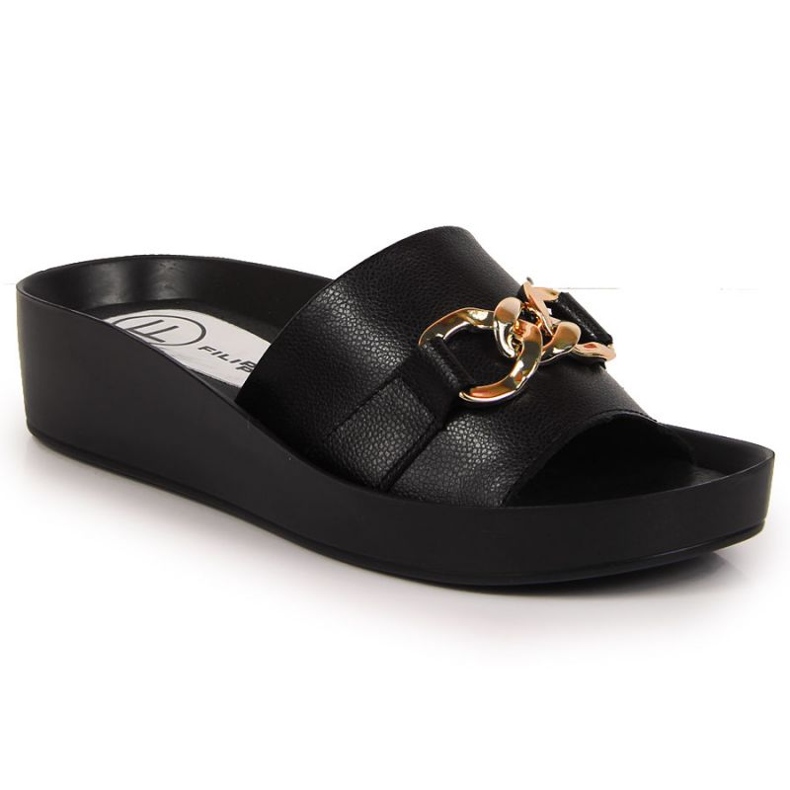 Nahkaiset tossut ketjulla Filippo W PAW345A musta