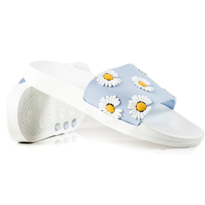 TRENDI Sinivalkoiset varvastossut päivänkakkarailla valkoinen sininen