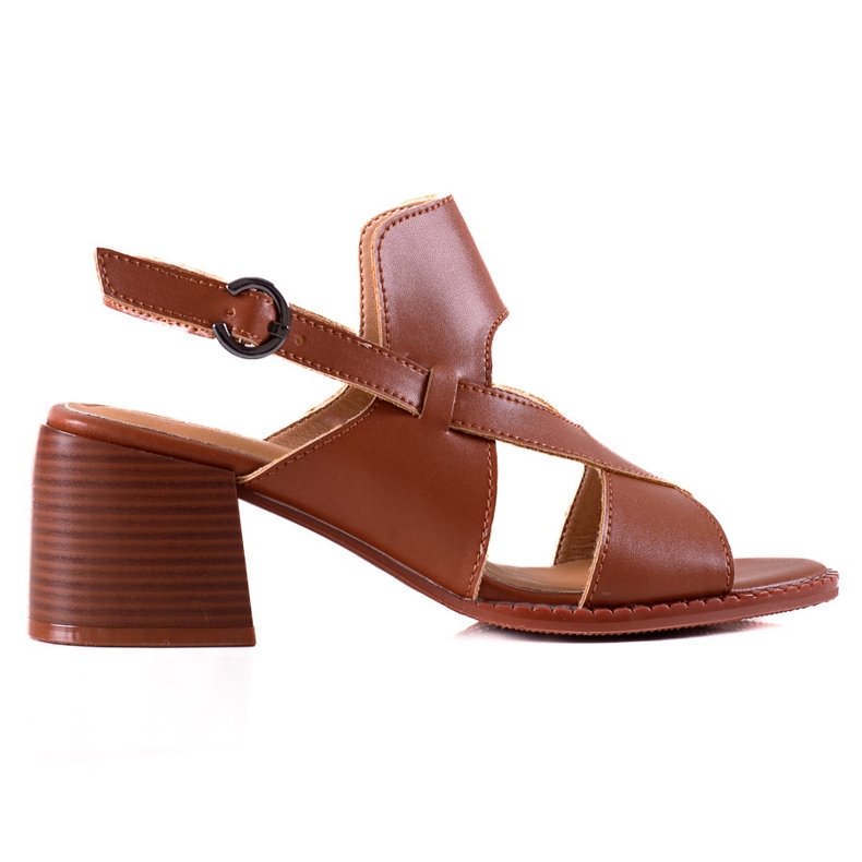 Nahkaiset korkeakorkoiset sandaalit LA.FI ruskea