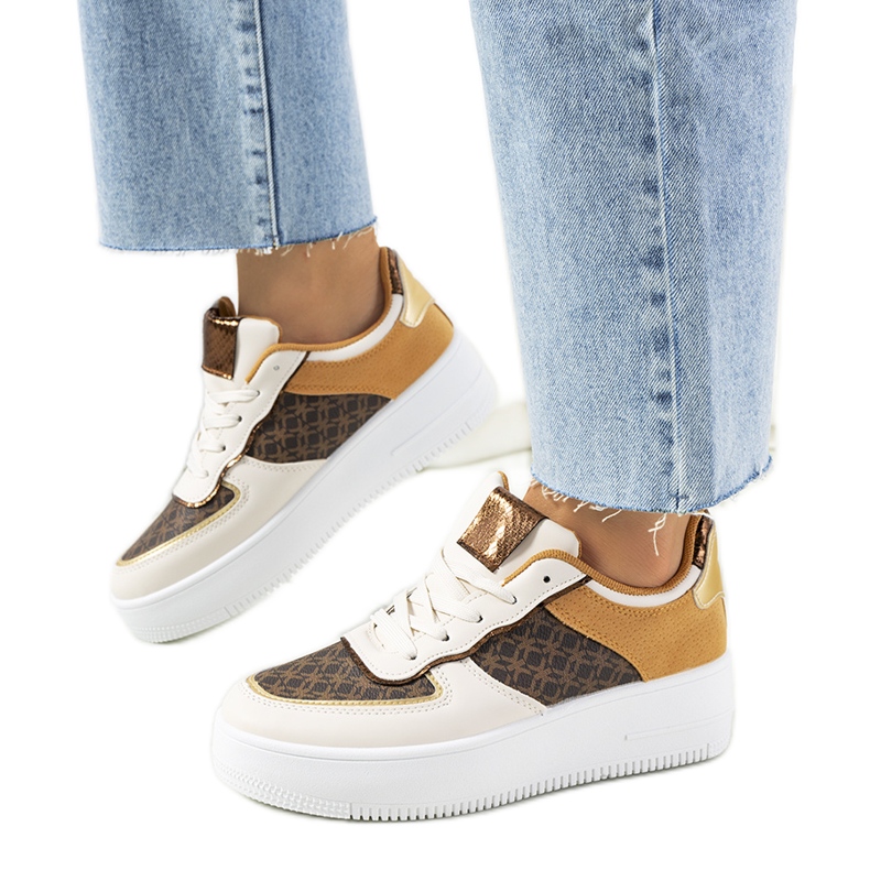 Naisten beigenväriset Manal-lenkkarit valkoinen ruskea