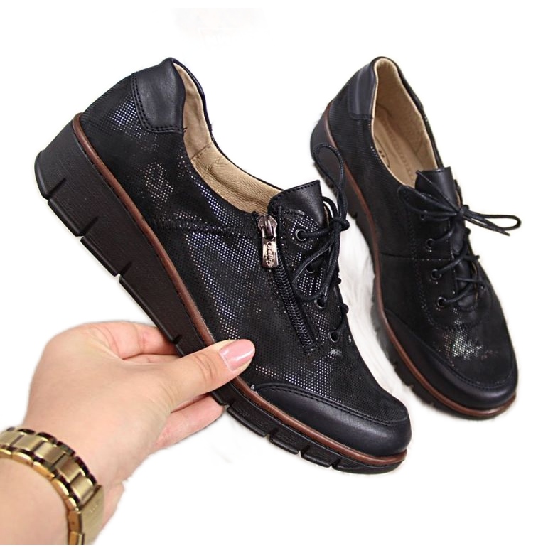 Nahkakengät Helios W H334 musta kiiltävä