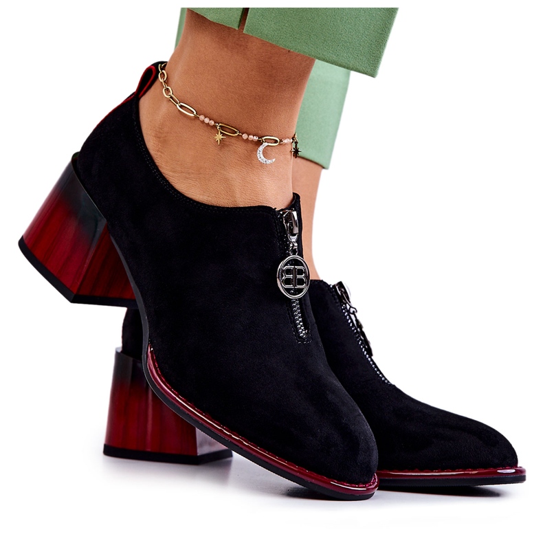 S.Barski Muodikkaat mokkanahkakengät musta-punaisessa Lorena-pylväässä punainen