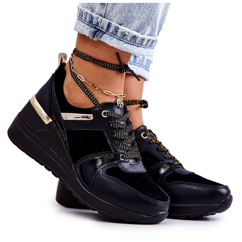 S.Barski Mustat Rayana nahkaiset urheilukengät kiilassa