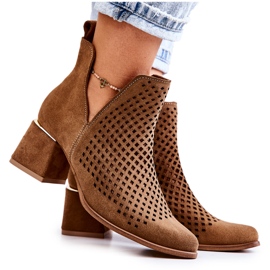 Suede Openwork Boots Lewski Shoes 3165 Camel ruskea