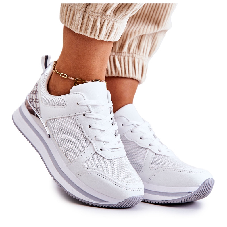 PG1 Naisten klassiset urheilukengät kiilalla, valkoinen Advanced hopea