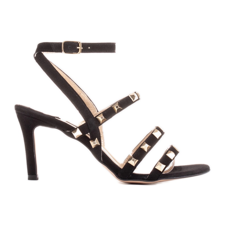 Marco Shoes Mustat mokkanahkasandaalit koristeneuloilla