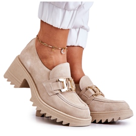 PL5 Mokkakengät, joissa on kultainen koristelu, vaalea beige