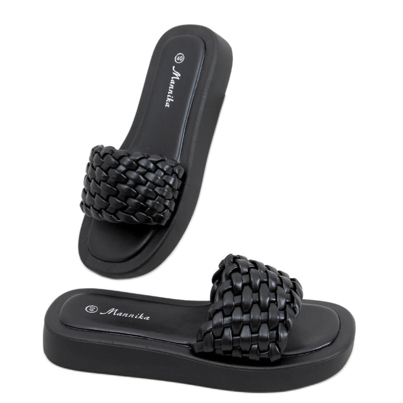 Korkokengät sandaalit, joissa palmikoidut Elida Black raidat musta