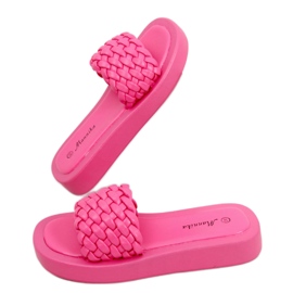 Korkokengät sandaalit, joissa palmikoidut Elida Fushia raidat vaaleanpunainen