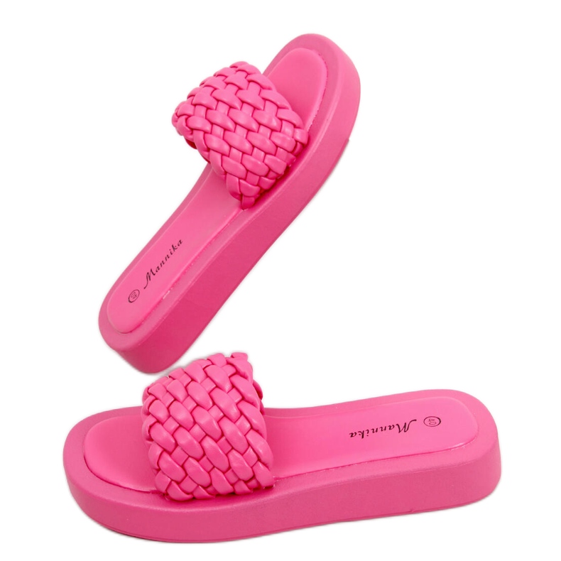 Korkokengät sandaalit, joissa palmikoidut Elida Fushia raidat vaaleanpunainen