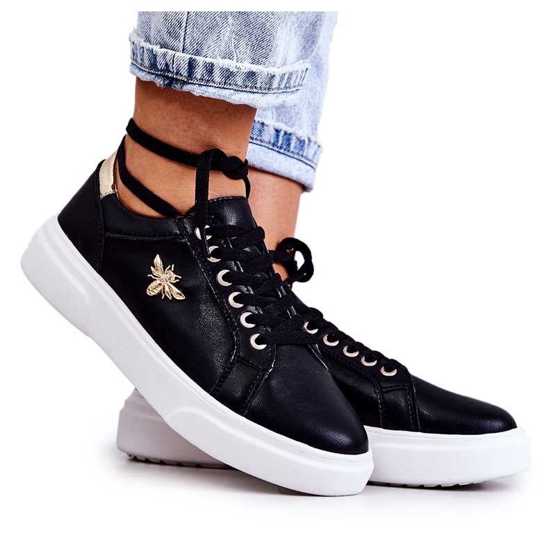 Vinceza Nahkaiset urheilukengät, joissa musta Calerie-koriste kultainen