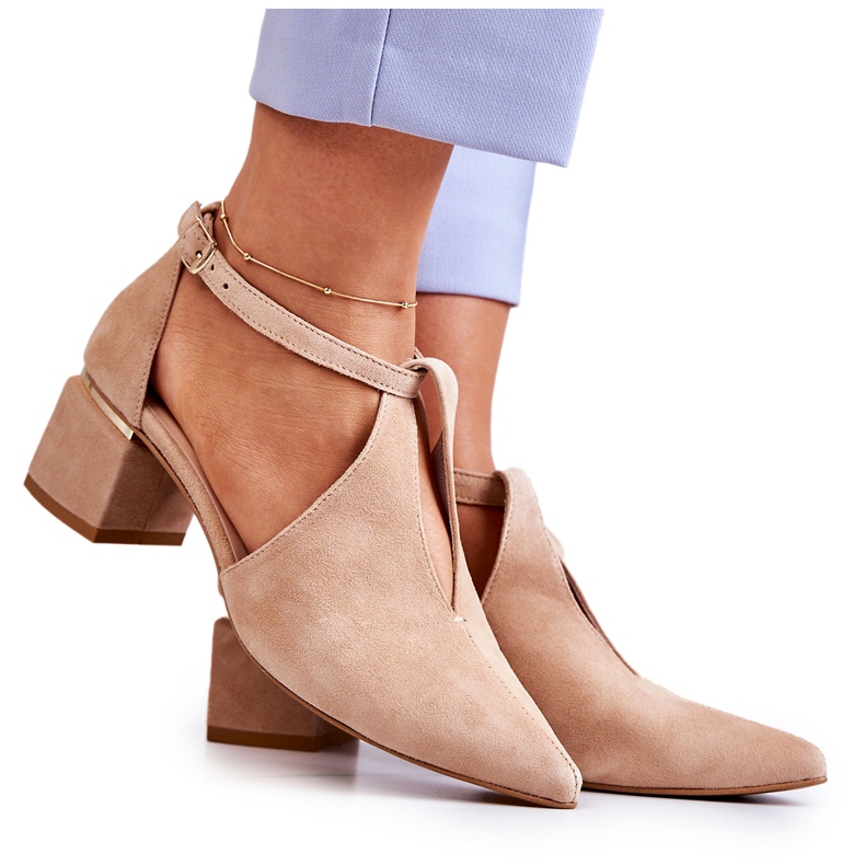 Suede Pumps On Heel Laura Messi 2309 Vaalea beige
