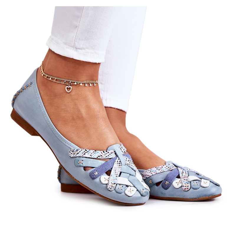 Naisten nahkaballerinat Maciejka 01358-34 Vaaleansininen