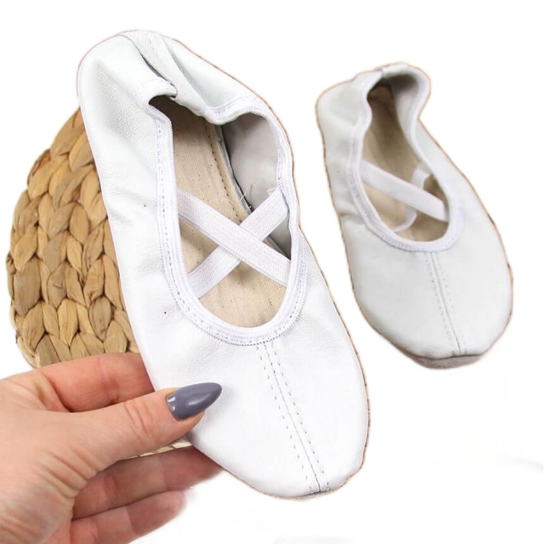 Nahkaiset balettikengät kuminauhassa, valkoinen Nazo