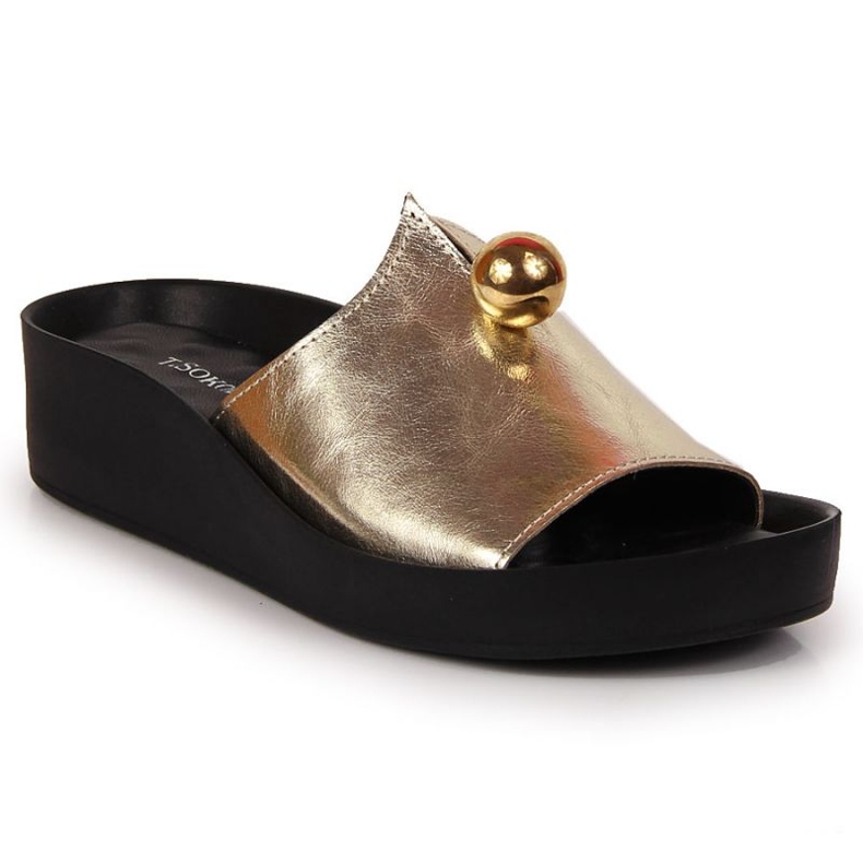 Nahkaiset tossut koristepallolla T. Sokolski W SCA165B kultaiset kultainen