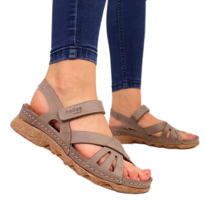 Naisten nahkasandaalit tarranauhalla beige Helios 256