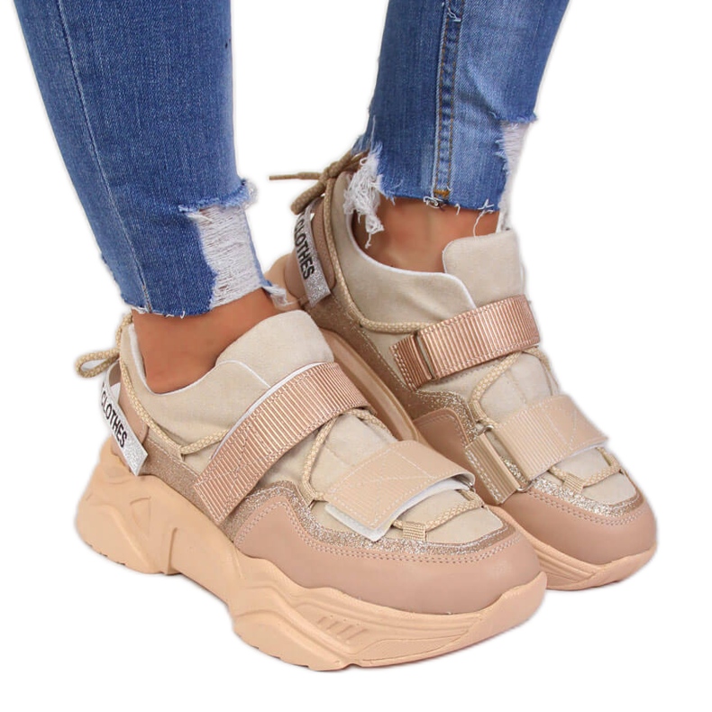 Tennarit, joissa paksu tarrakiinnitys beige Navy Dot