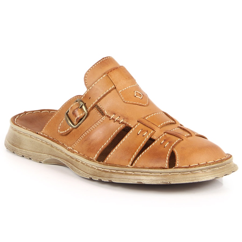 Mukavat ruskeat nahkaiset miesten tossut Łukbut 962