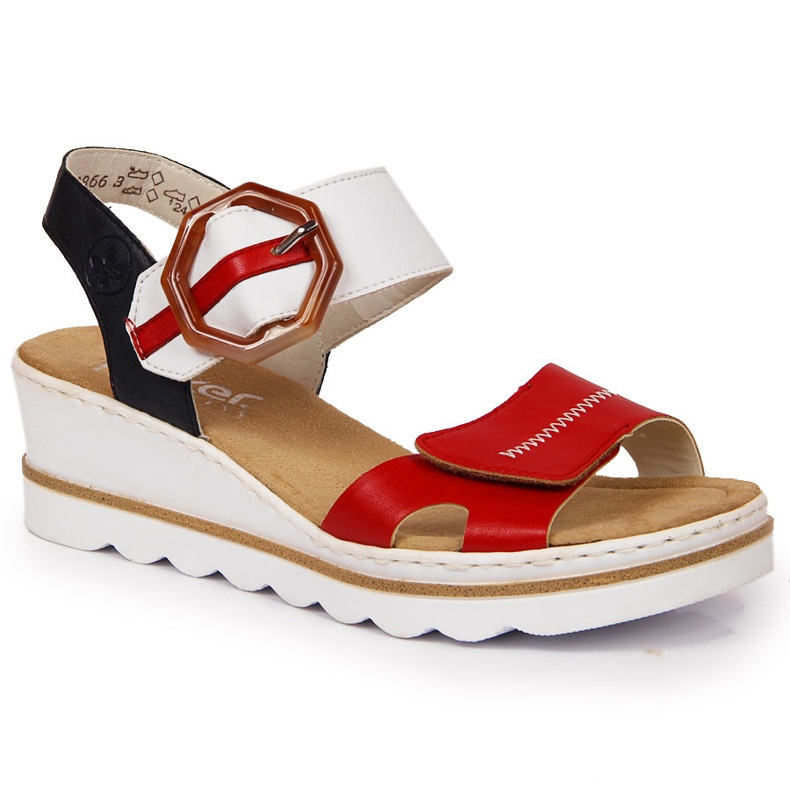 Naisten sandaalit kiilalla Rieker 67476-33 valkoinen musta punainen monivärinen