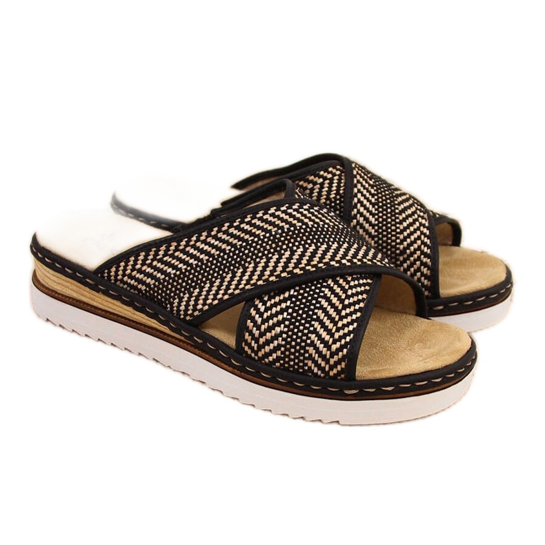 Mustat naisten tossut kiilakorolla Rieker 679A5 beige ruskea