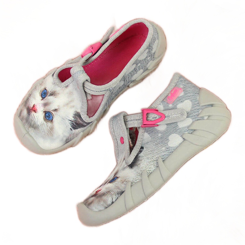 Tyttöjen tossut päiväkotiin Befadon kissan kanssa harmaa