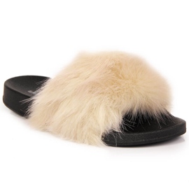 Naisten beigenväriset Jezzi-tossut turkisella