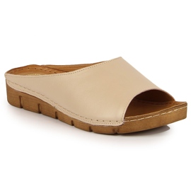 Naisten kermanväriset nahkatossut Łukbut 1434 monivärinen