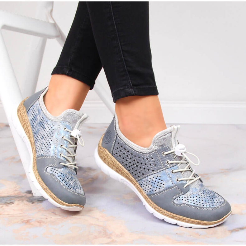 Naisten siniset harjakattoiset kengät Rieker N4255-12