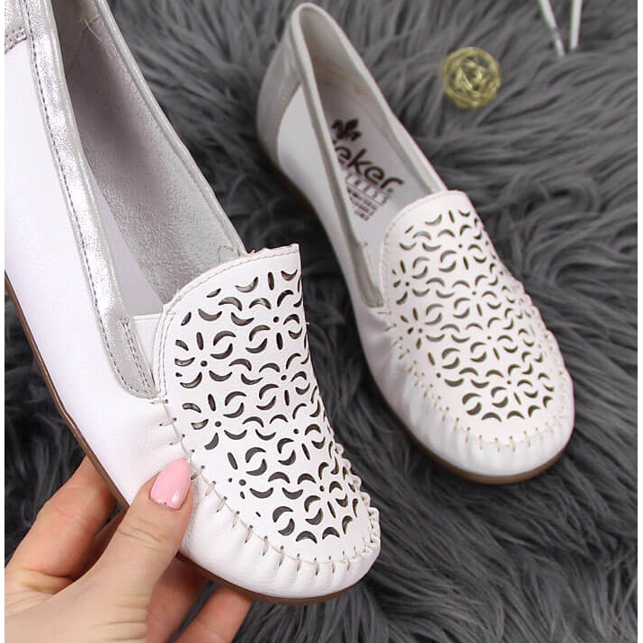 Naisten valkoiset harjakattoiset nahkahousut Rieker L6350-80