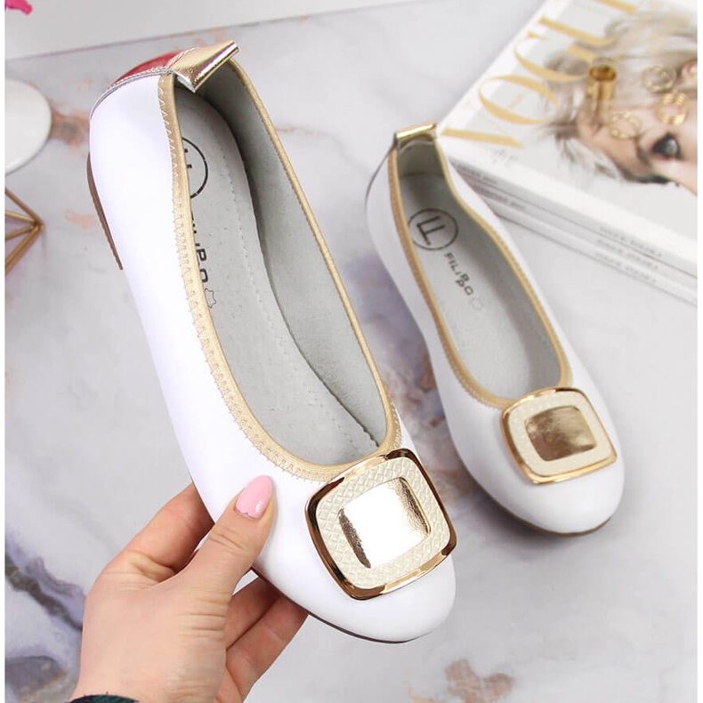 Naisten valkoiset nahkabalerinat Filippo valkoinen