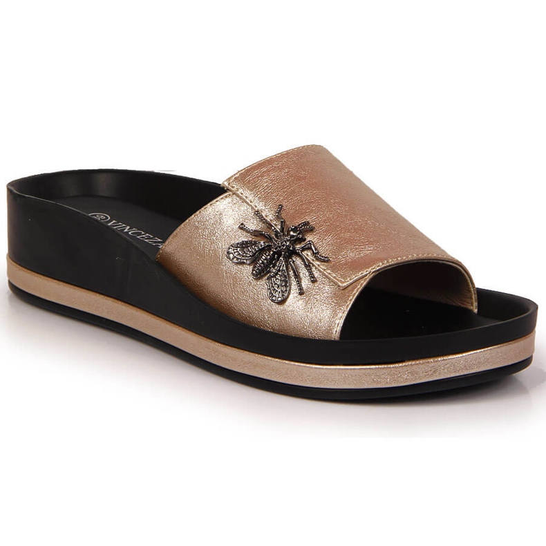 Naisten kultaiset kiilatossut Vinceza-rusetilla kultainen