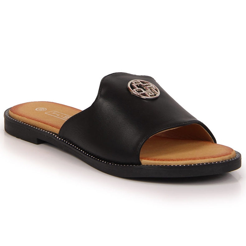 Mustat naisten tossut, joissa koristeena musta Filippo