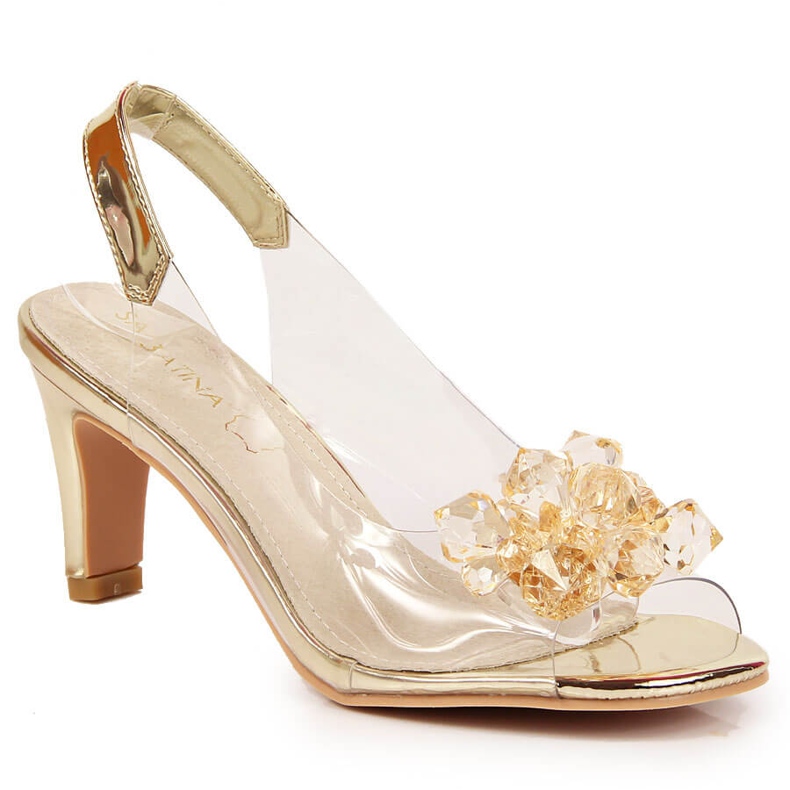 Läpinäkyvät naisten sandaalit kultaisilla Sabatina-kivillä kultainen