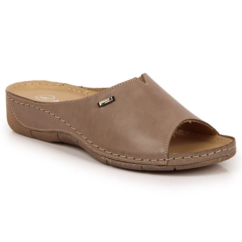 Naisten nahkaiset tossut beigessä Helios 105 -kiilassa